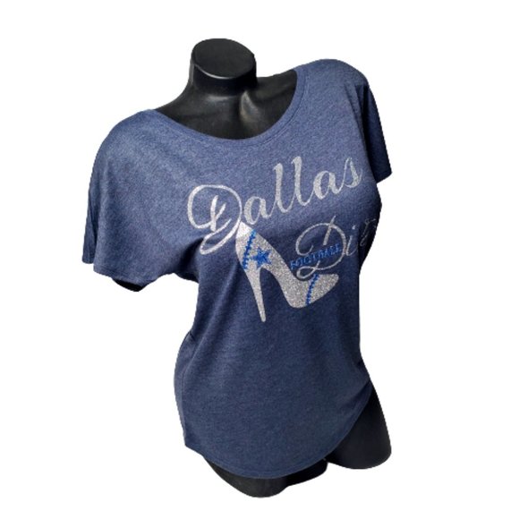 Dallas Football Diva Vintage Navy Triblend Dolman Tee with Shiny Lettering - Picture 4 of 4
